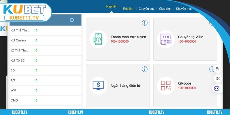 4 bước nạp tiền tổng quan tại trang web trực tuyến